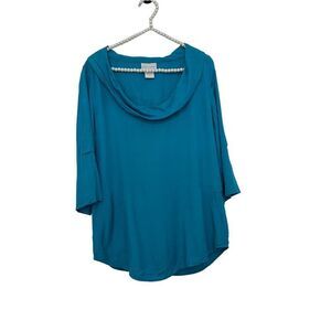 Soft Surroundings Draping Cowl Neck Blue Viscose Blouse Women’s Petite Small